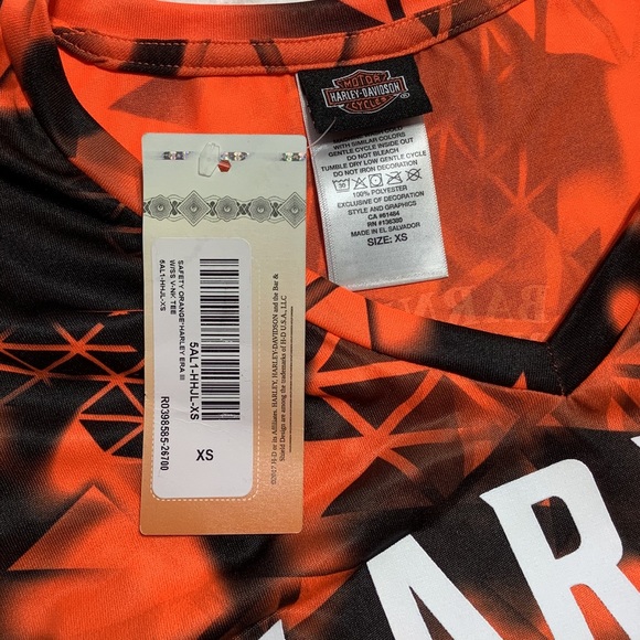 Harley Davidson Short Sleeve T-Shirt Orange Black - Picture 4 of 6